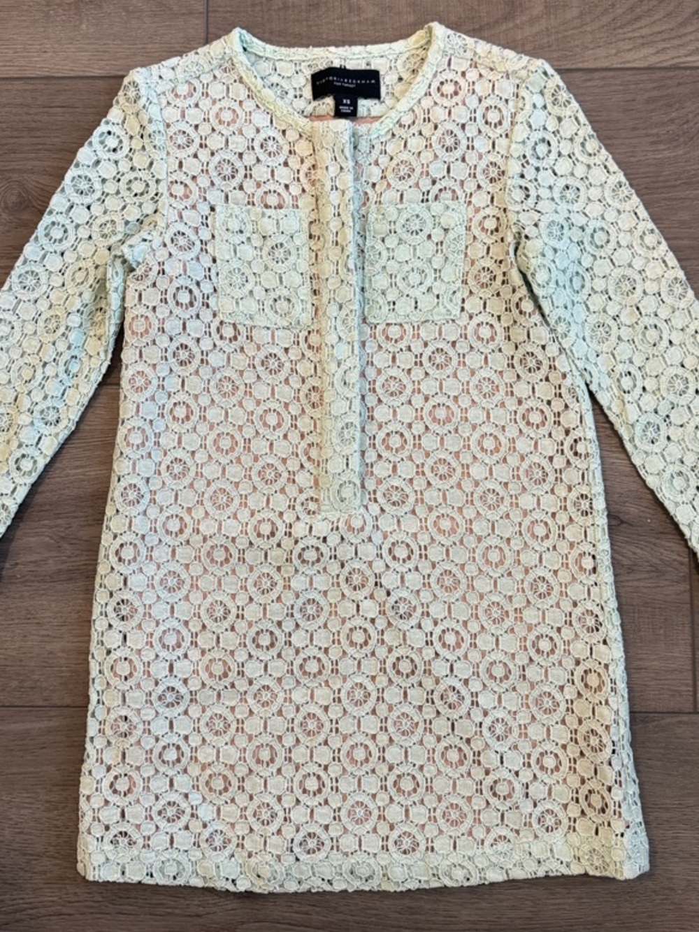 Victoria Beckham Girls Cream Lace Long Sleeve Dress